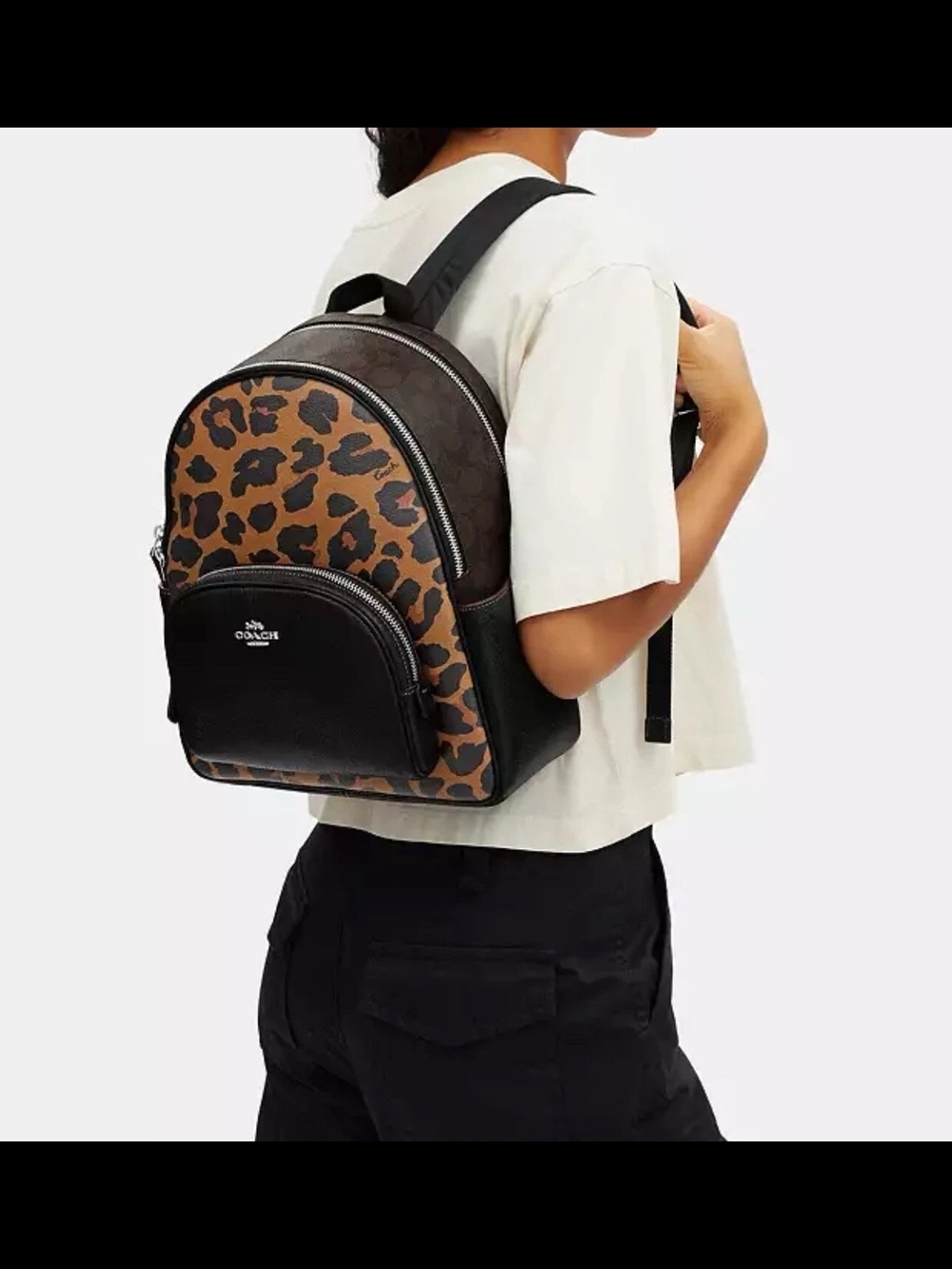Coach Leopard-Print Backpack in Brown and Black - Picture 4 of 4